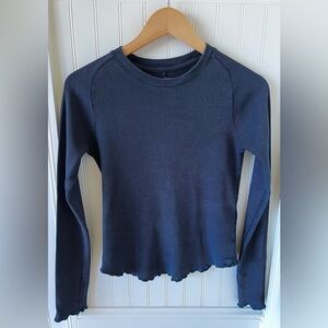 Free People We The Free Easy Does It Long Sleeve Tee Dark Denim Women’s Size XS